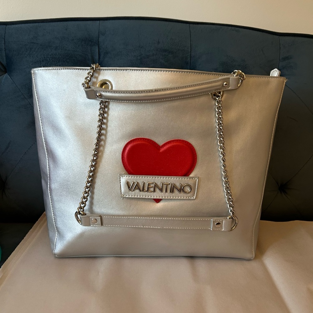 Mario Valentino Silver Tote w/ Red Heart